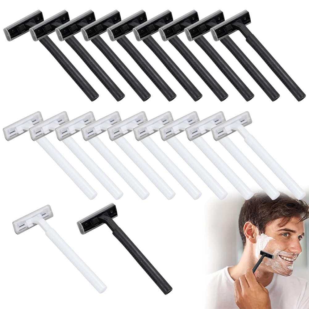 20 Piezas Maquinilla de Afeitar Desechable,Maquinillas Desechables,Afeitadora Tradicional,Cuchillas de Afeitar para Hombre,Afeitadora Manual,Maquinilla de Afeitar Clasica,Negro,Blanco