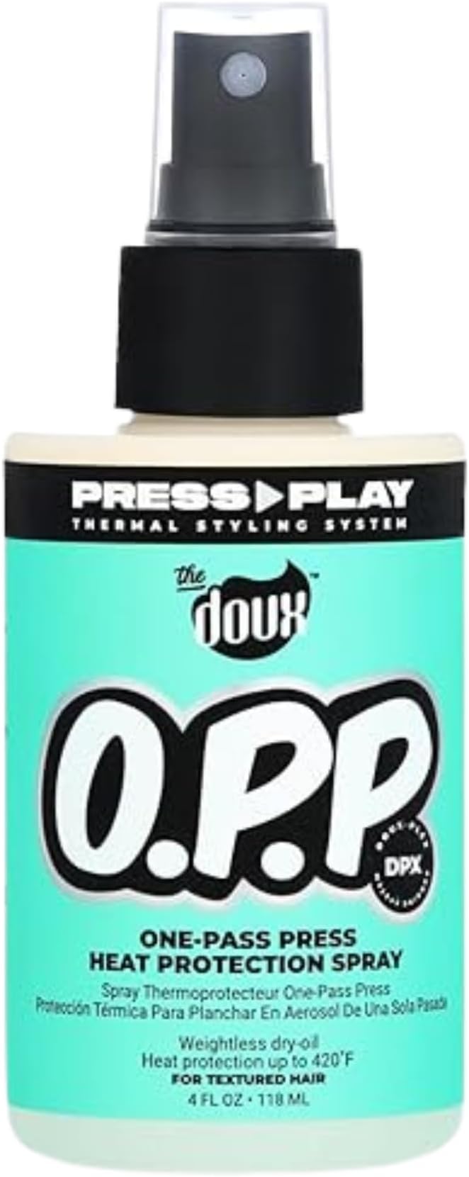 The Doux O.P.P. ONE‑PASS PRESS Heat Protection Spray for Hair – Thermal Protector with Jojoba Oil, Aloe & Pineapple – Anti‑Frizz Straightening Spray for Curly Hair & Silk Press Styles, 4 oz