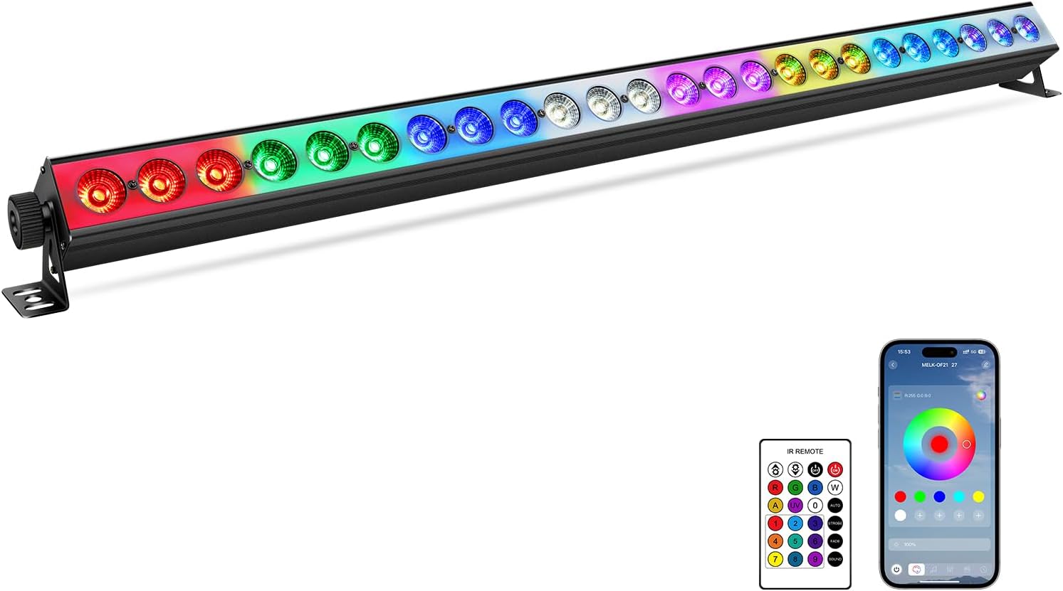 Wash Light Bar: 24 LED 120W RGBW Stage Wash Lights - APP DMX512 IR Remote - Sound Activated Wall Wash Lighting with Tripod Stand - Power Linking - Silent DJ Lights for Wedding Party Church Band