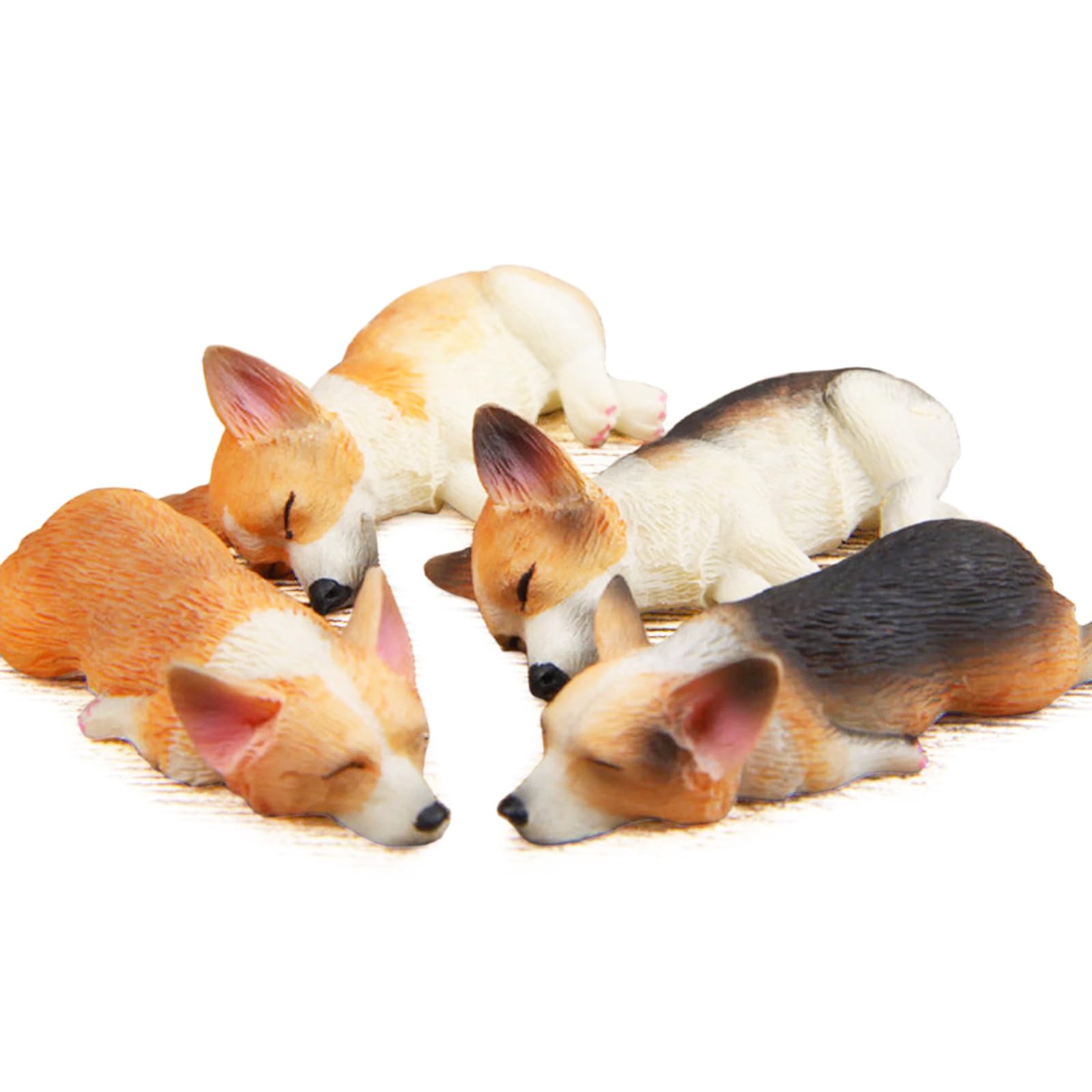 Miniature Corgi Figurine, Dollhouse Miniature Corgi, 1:12 Sleeping Welsh Corgi Dog, Home Fairy Garden Decoration, Simulation Dog Resin Figures (2PCS) (Yellow on Side)