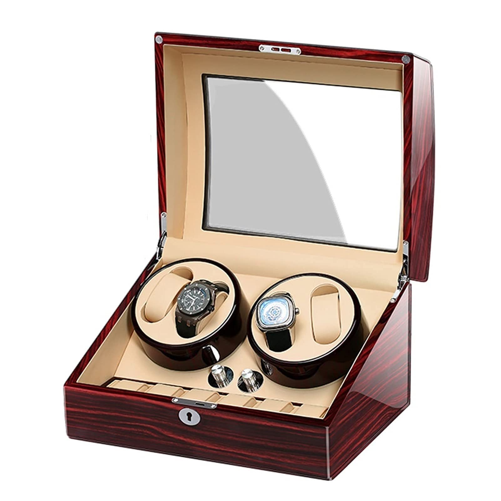 QUSYZD Watch Winder for Automatic Watches, with Extra Watch Storages, Wood Shell Piano Finish, Silent Motor, Flexible Watch Pillow,B-4+6