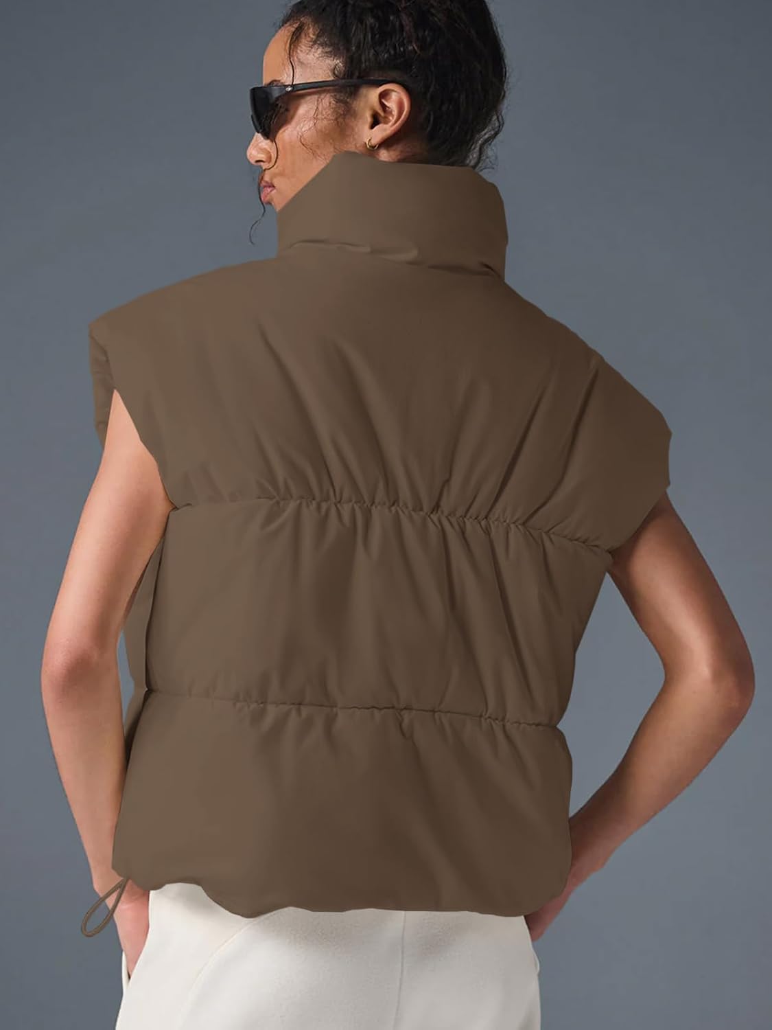 Womens Cropped Puffer Vest Oversized Winter Sleeveless Zip Up Padded Jacket Outerwear Water-Resistant Warm Coat - Image 5