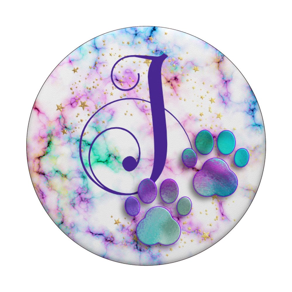 Purple Monogram Letter B Rainbow Cat Dog Paw PopSocket - Swappable Phone Grip