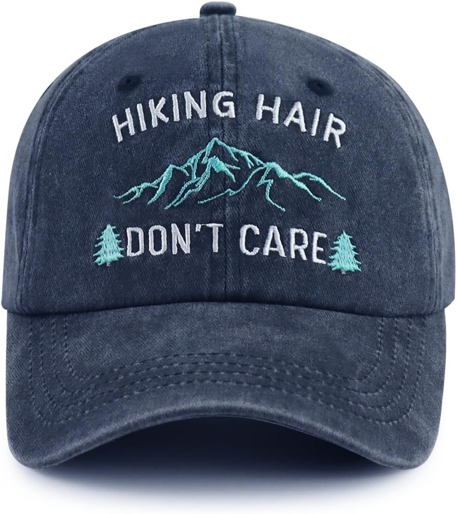 Hiking Hair Don’t Care Hat for Men Women, Funny Adjustable Mountain Trees Baseball Cap for Camping Lovers Hiker Hiking Hair Don’t Care Hat for Men Women, Funny Adjustable Mountain Trees Baseball Cap for Camping Lovers Hiker