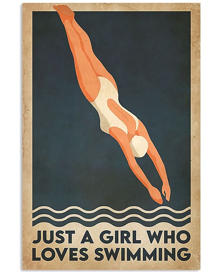 BCTS Swimmer Just A Girl Who Loves Swimming In Framed And Poster Funny Decor Metal Sign 12x16 inch