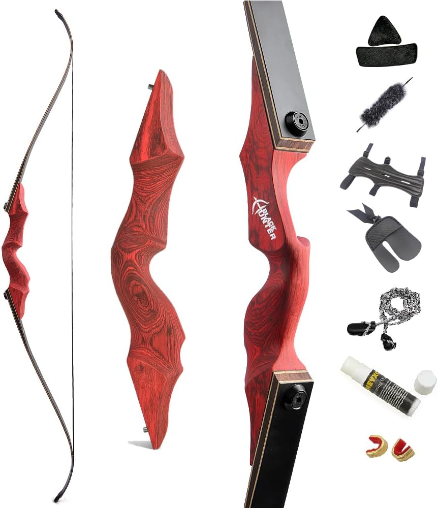 60 Inch Black Hunter Original Recurve Bow 20-60lbs Traditional Wood Longbow Right and Left Handed American Hunting Longbow for Outdoor Hunting Shooting