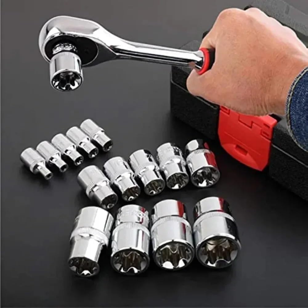Zestaw nasadek gwiazdowych E-Torx z obudową Napęd 1/4, 3/8, 1/2 cala zewnętrznych E4-E24 Zestaw przedłużek(1-4 5PCS)