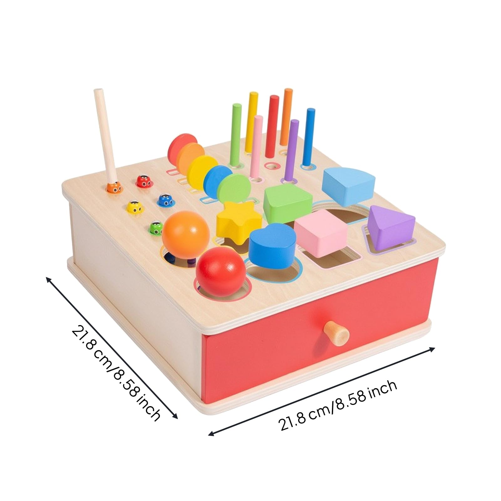 Scatola di attività in Legno con Cassetto Metodo Educativo Gioco di Inserimento Forme e Pioli con Parti Arrotondate Giocattolo Educativo per Casa