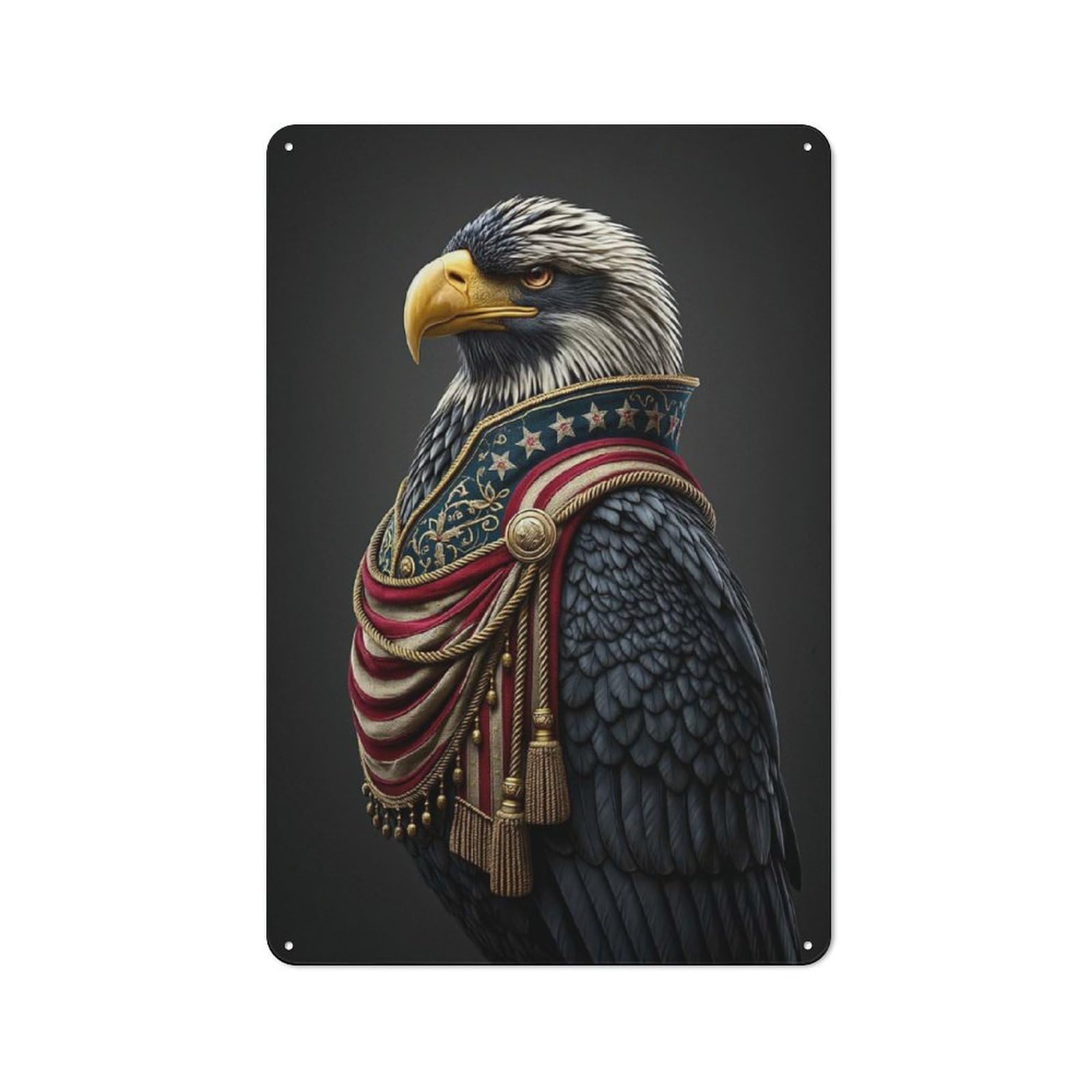 Metal Wall Sign 30x20cm Featuring Majestic Eagle in Patriotic Attire for Workshop Wall, for Room Styling Across Workshops And Hobby Rooms