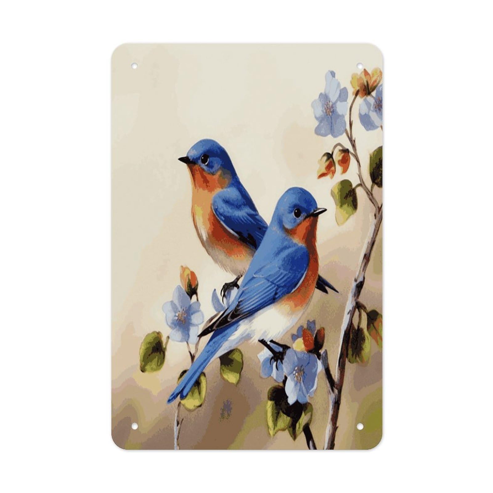 Btcowzrv Style Happy Bluebirds Metal Tin Sign Wall Decor Hanging Plaque