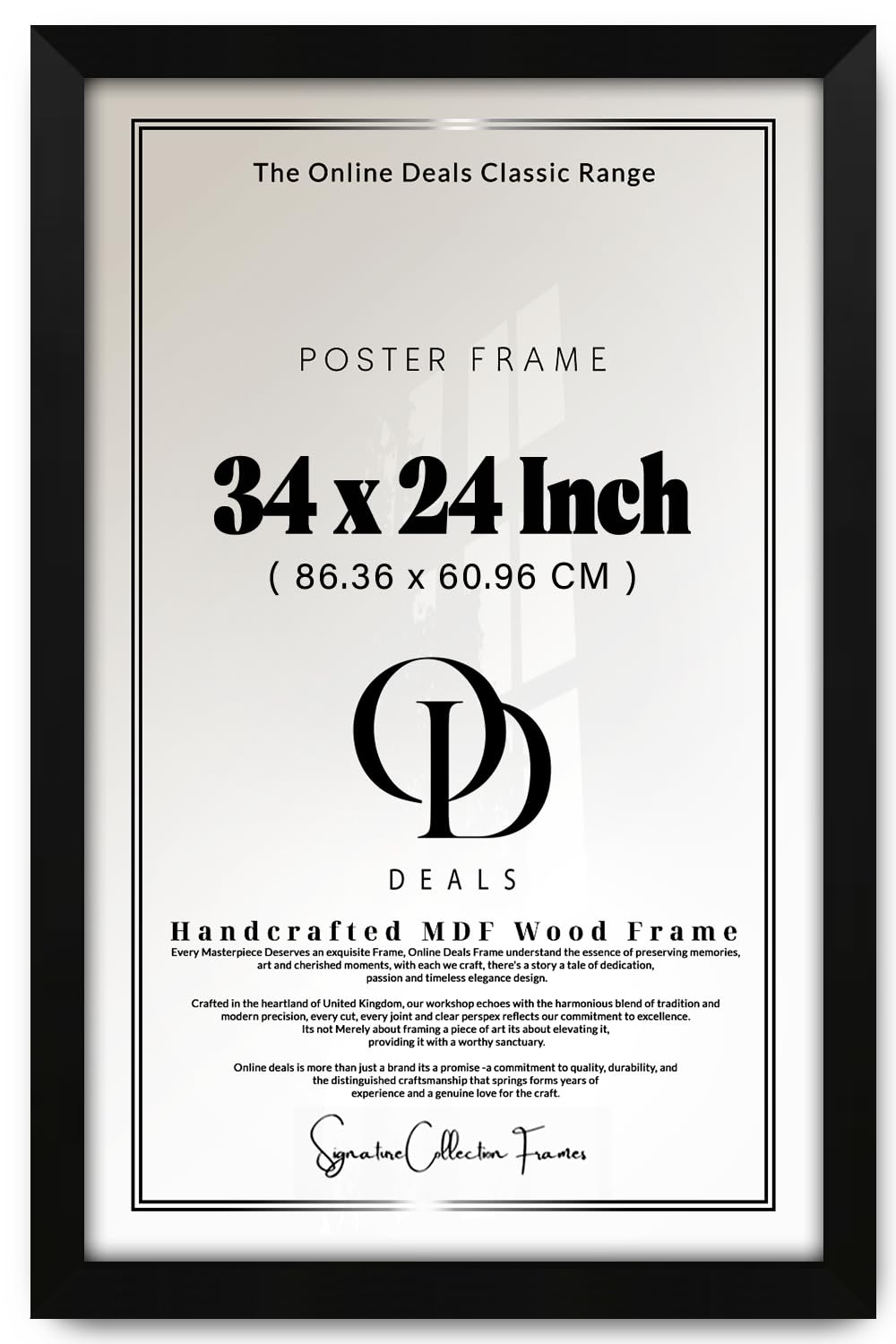 OD Deals — Premium 34 X 24 Inch Poster Frame | Display Of Paintings And Photos In Vertical Or Horizontal Orientation — Ideal For Home And Gallery Use (86.36 X 60.96 CM) Matt Black With Hangers