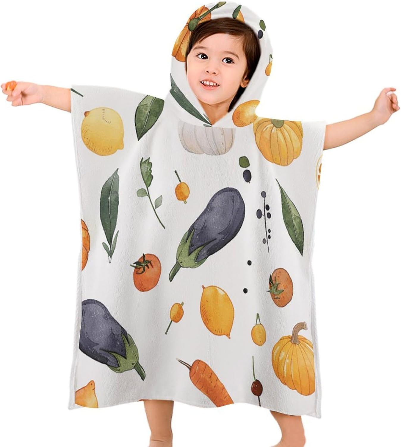 Kids Bath Towel Kids Hooded Beach Towel Kids Pool Towel Vegetable Small Pattern Printed Kids Beach Towel for Boys Girls Soft Absorbent Quick Dry Beach Swim Pool Towel