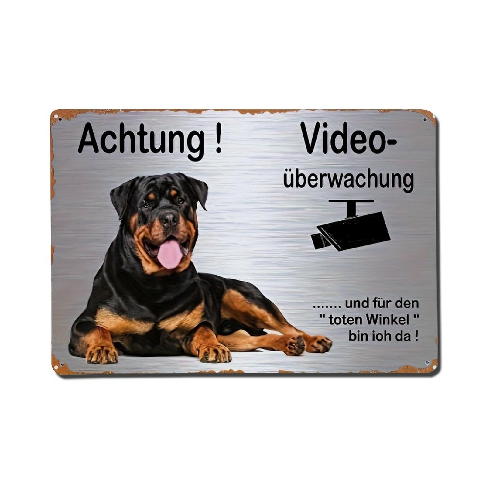 Jdfenggu Vintage Achtung Video Uberwachung Dog Retro Metal Tin Sign, Metal Poster For Bar, Home, Man Cave, Kitchen, Laundry Room Art Decor 8X12 Inch