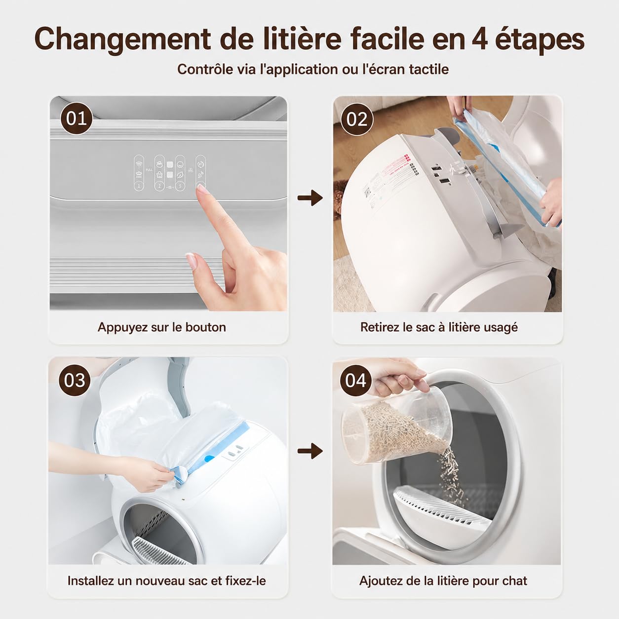 Litiere pour Chat Litiere Automatique 74L XXL, Bac à Litière Intelligent avec APP, Détecteur Infrarouge, Capteurs de Poids, Grande Capacité et Design Fermé