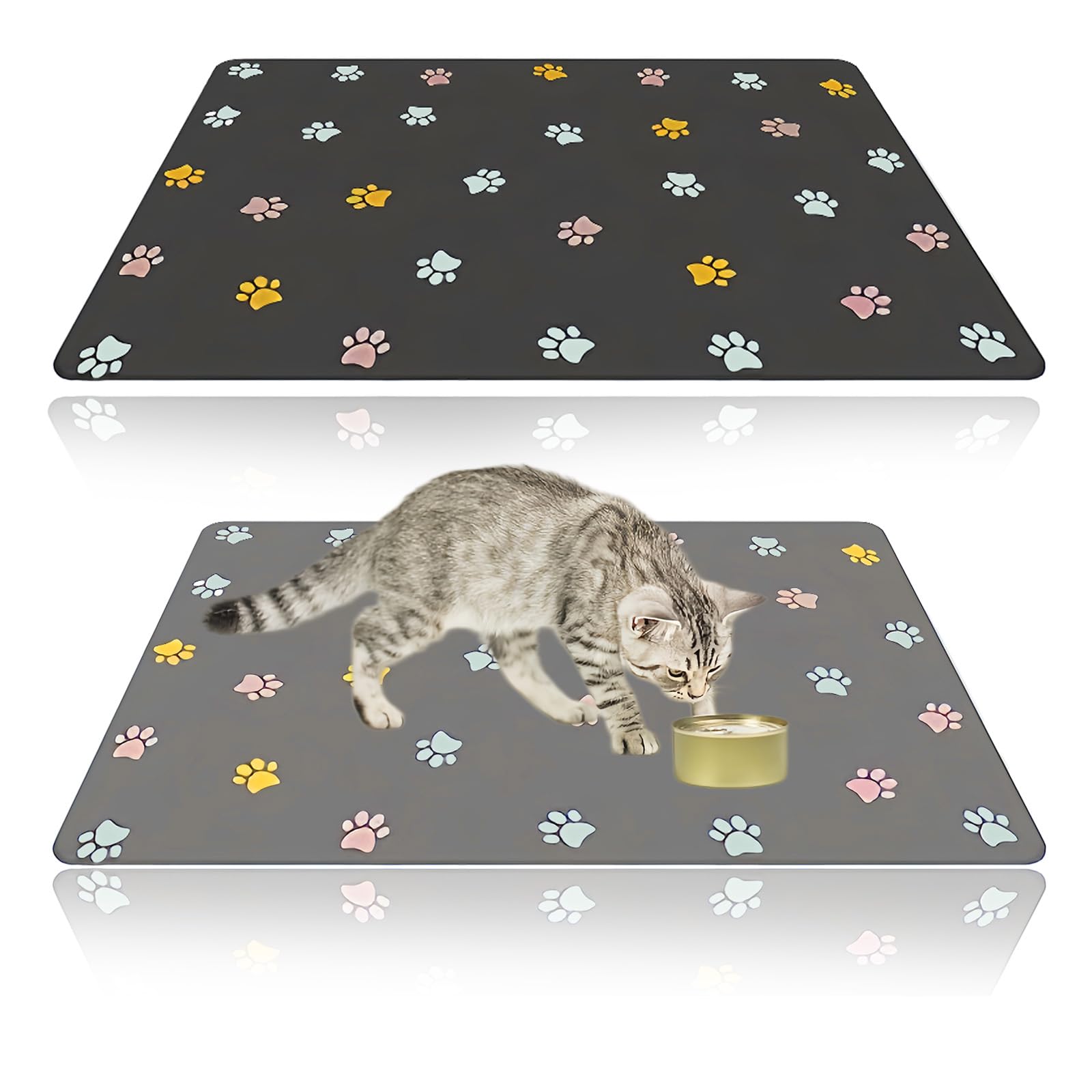 2 Pcs Pet Food Mats, 50 * 30cm Dogs And Cat Food Matss, Cute Dog Mat For Bowls Cat Feeding Mat, Thick Durable Design Dog Bowl Mats Non Slip Suitable For Cats And Dogs