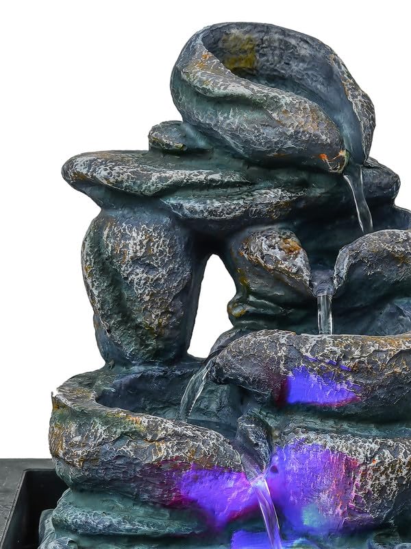 Image of Multicolor Polyresin Tabletop Designer 4 Step Indoor Water Fountain for Home Decor with LED, Speed Control Pump (Size: 21 x 18 x 26 CM | Weight: 940Gram)