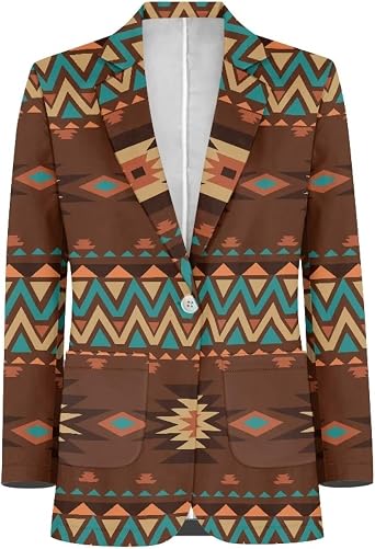 Horeset Tribal Aztec Geometric Mens Blazer Novelty Ethnic Print Casual Sports Coat Slim Fit Suit Jacket