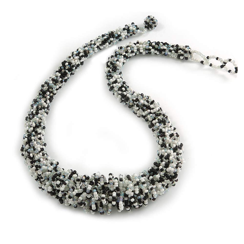 Collana lunga con perline di vetro nero, collana lunga con