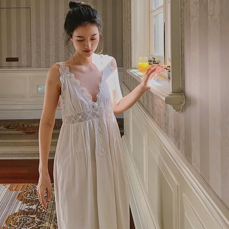 OFFSUM Camisón De Pijama De Mujer - Ropa De Dormir Sin Mangas De Encaje Sexy De Algodón Bordado A La Moda Ropa De Casa Informal De Gran Tamaño Estilo Palaciego Dulce Princesa