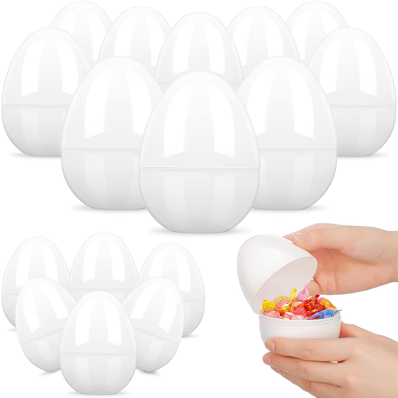 Leitee 24 Pcs White Plastic Easter Eggs 4 Inch Blank Paintable Easter Eggs Detachable DIY Decoration for Easter Party Favor Gift Easter Basket Stuffers Easter Hunt Filling Treats