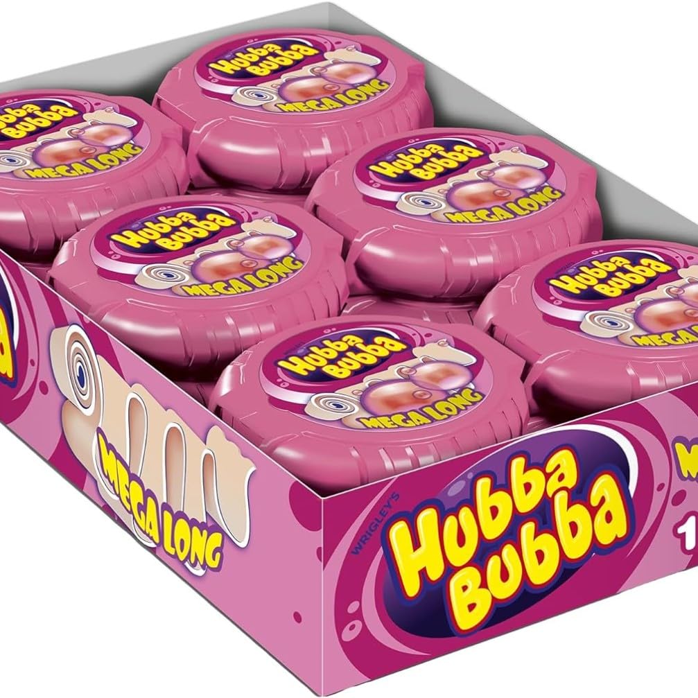 HUBBA HUBBA Chewing Gum Rouleau Bubble Gum Goût Fancy Fruit 12 Rouleaux 180 cm