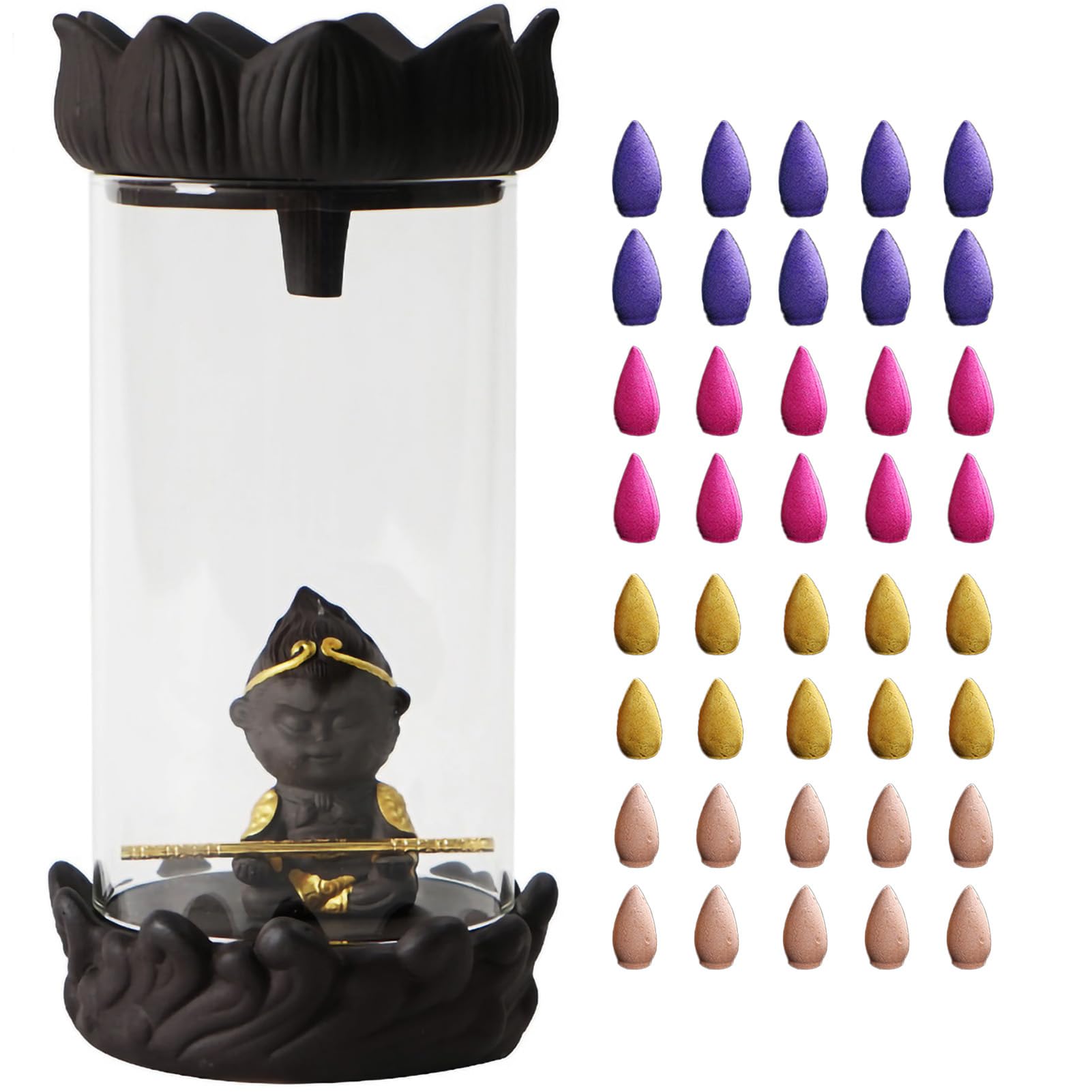 SANOSYSANOSY Backflow Incense Burner Holder Reversible Incense Burner Featuring The Monkey King Sun Wukong with 50 Incense Cones (Monkey)