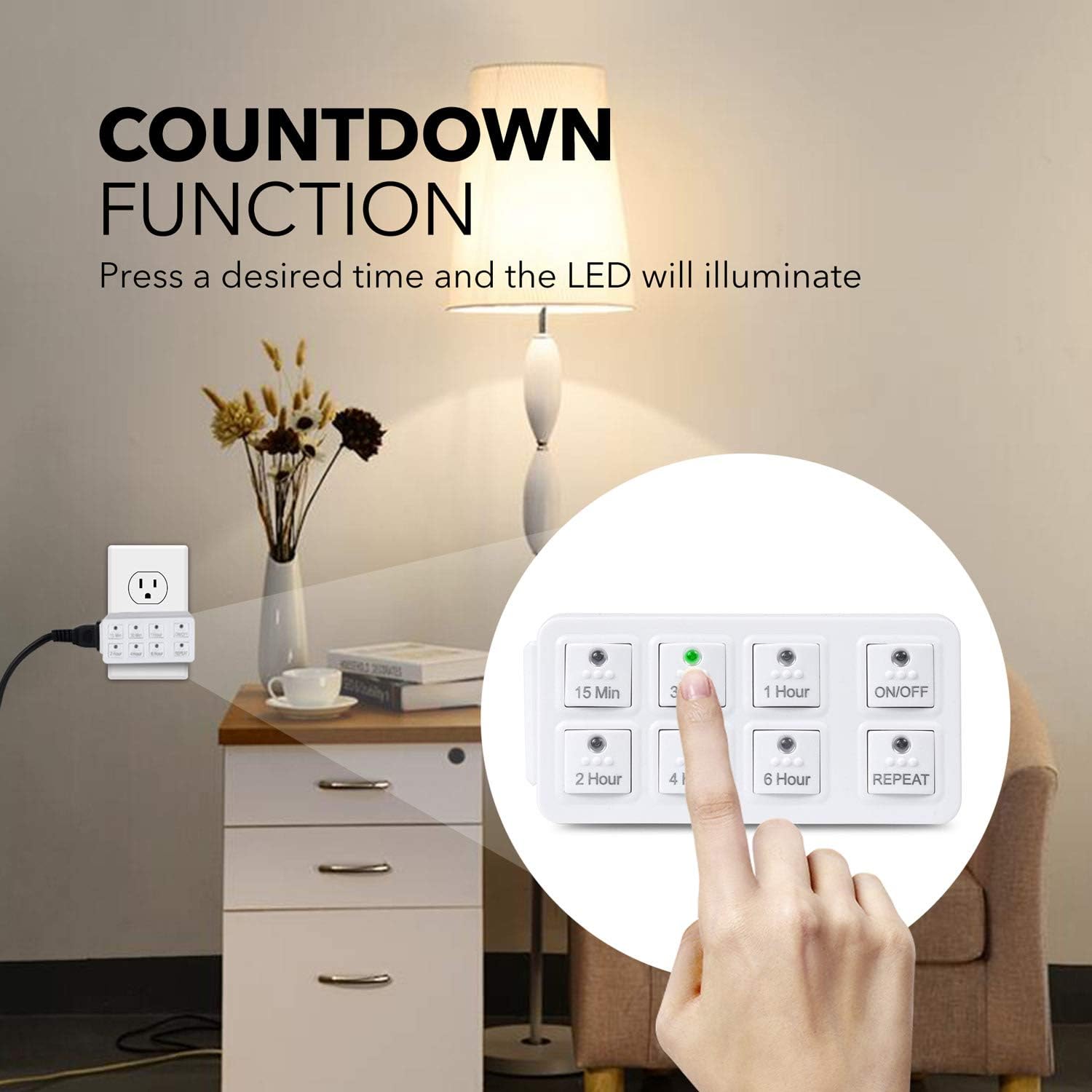 BN-LINK Indoor Countdown Timer with Repeat Function, Heavy Duty Accurate Compact Size for Charger Vacation Security, 3-Prong Grounded Outlet, 15A/1875W ½ HP ETL Listed : Tools & Home Improvement