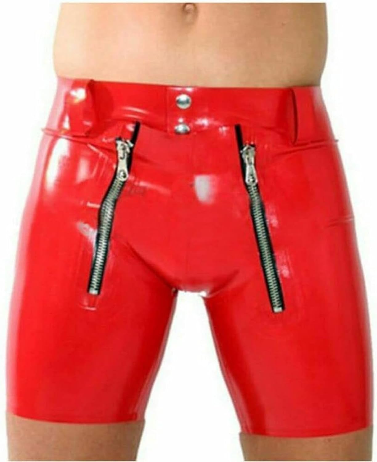 Men's Red Latex Shorts Rubber Shorts Catsuits Shiny Zipper Elasticity Fun Underwear