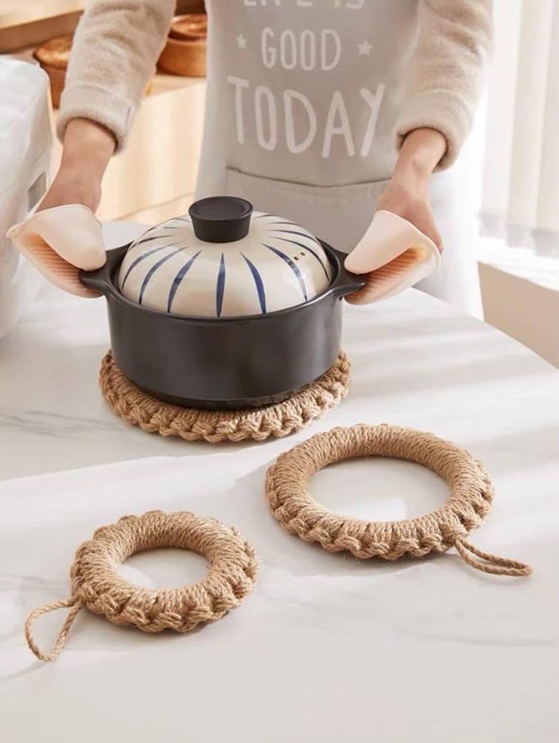 Amazon.co.jp: シーグラス鍋敷き 大 ドーナツ 北欧 麻 ナチュラル