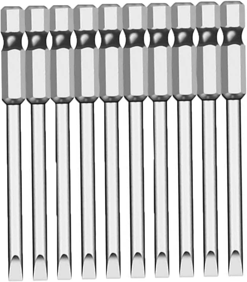 NACX SL3 Slotted Screwdriver Bits, 1/4 Inch Hex Shank 2-inch Length S2 Power Tool, Magnetic, Flat Head, 10Pcs