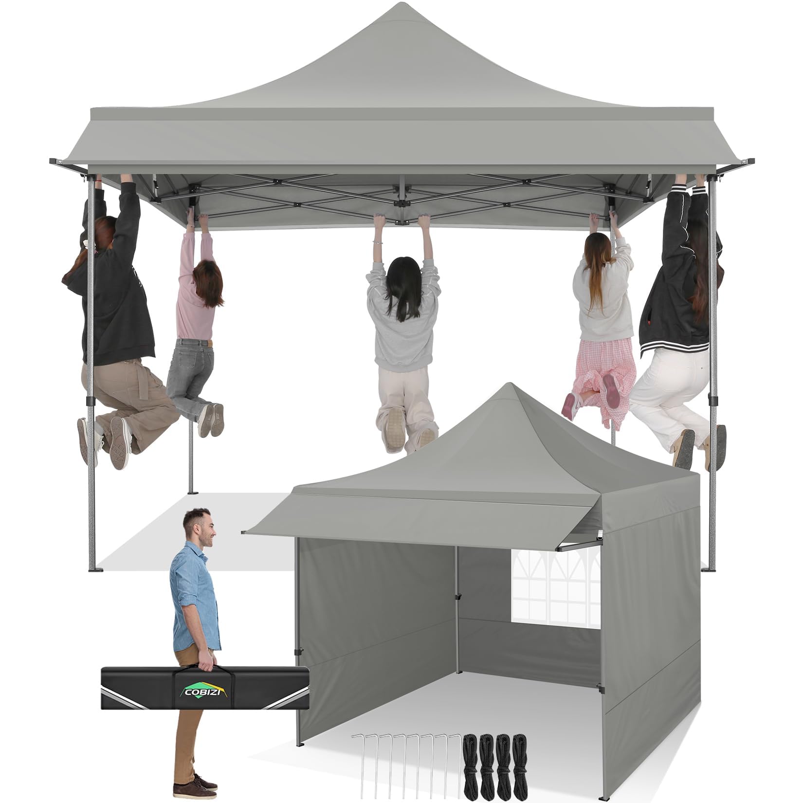 COBIZI Pavillon 3x3 Wasserdicht Stabil Winterfest mit Markisen und Seitenwänden,UV Schutz 50+ Popup Faltpavillon Partyzelt Pavillon Faltbar für Garten Camping Strand Hochzeit(3 mal 3m Grau)