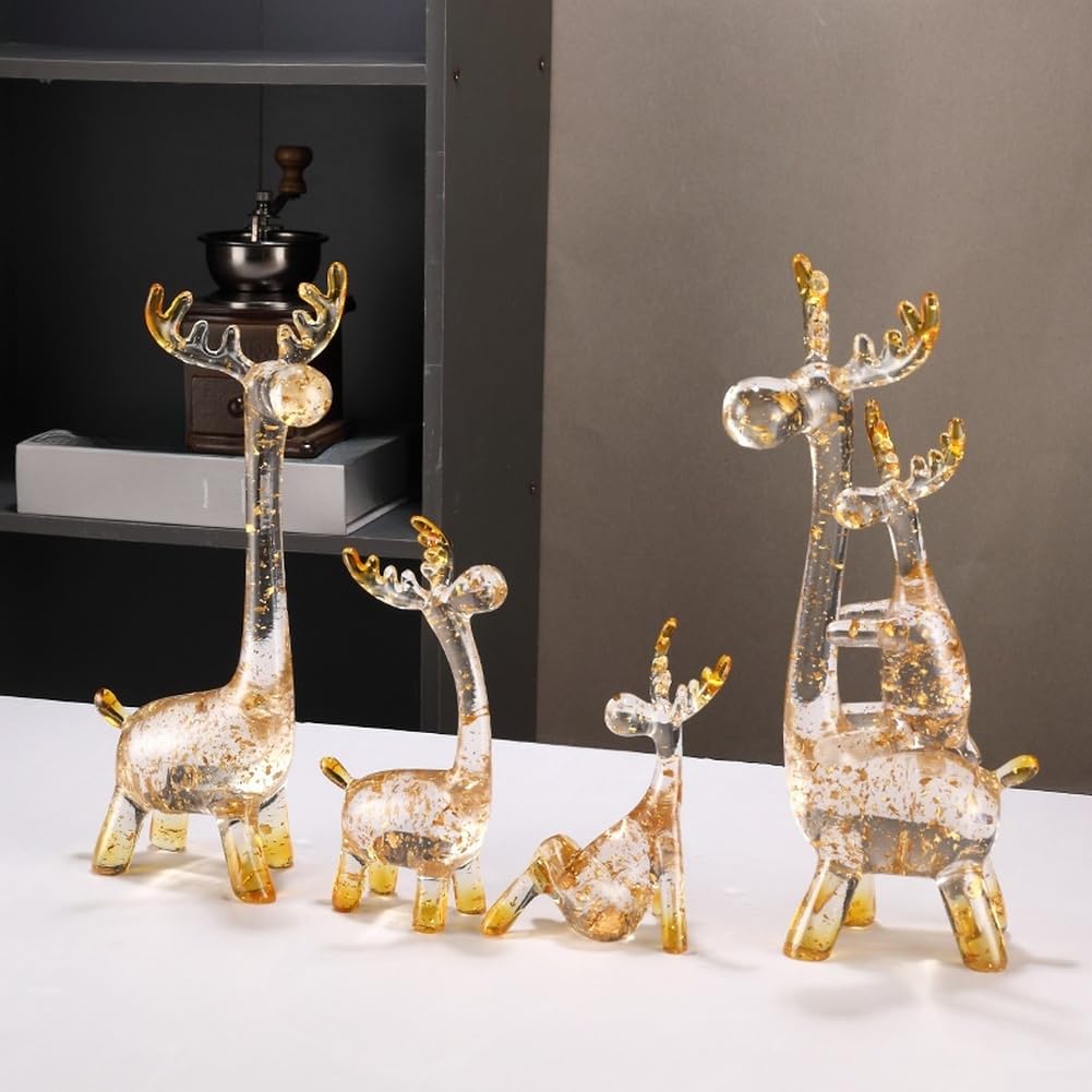Titel: Rentier Familie Set 4 Stück Goldfolienharz Modern