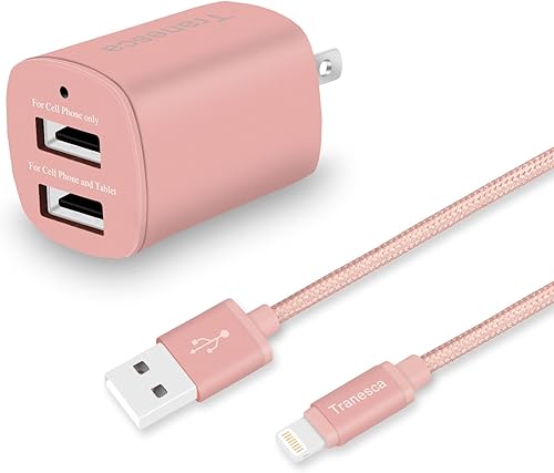 Tranesca Cargador de pared USB dual y cable de carga de 6 pies (oro rosa)