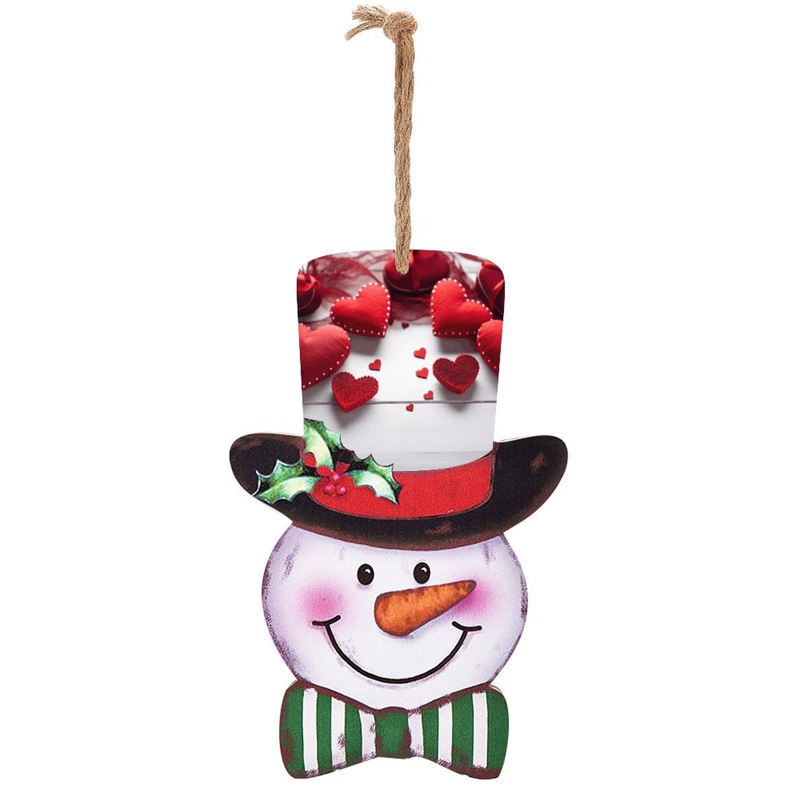 Handmade Red Hearts Snowman Decor Christmas Snowmans Hanging Decors Wooden Exquisite Holiday Decoration Sign for Home Window Wall Farmhouse Indoor Outdoo