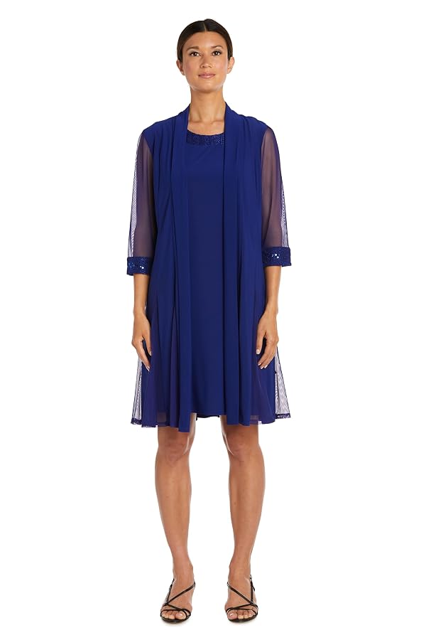 R&M Richards Women's Beaded Sheath Dress & Sheer Godet Duster Set for Formal Occasions & Evening Galas by R&M Richards - Used condition - US$12.47