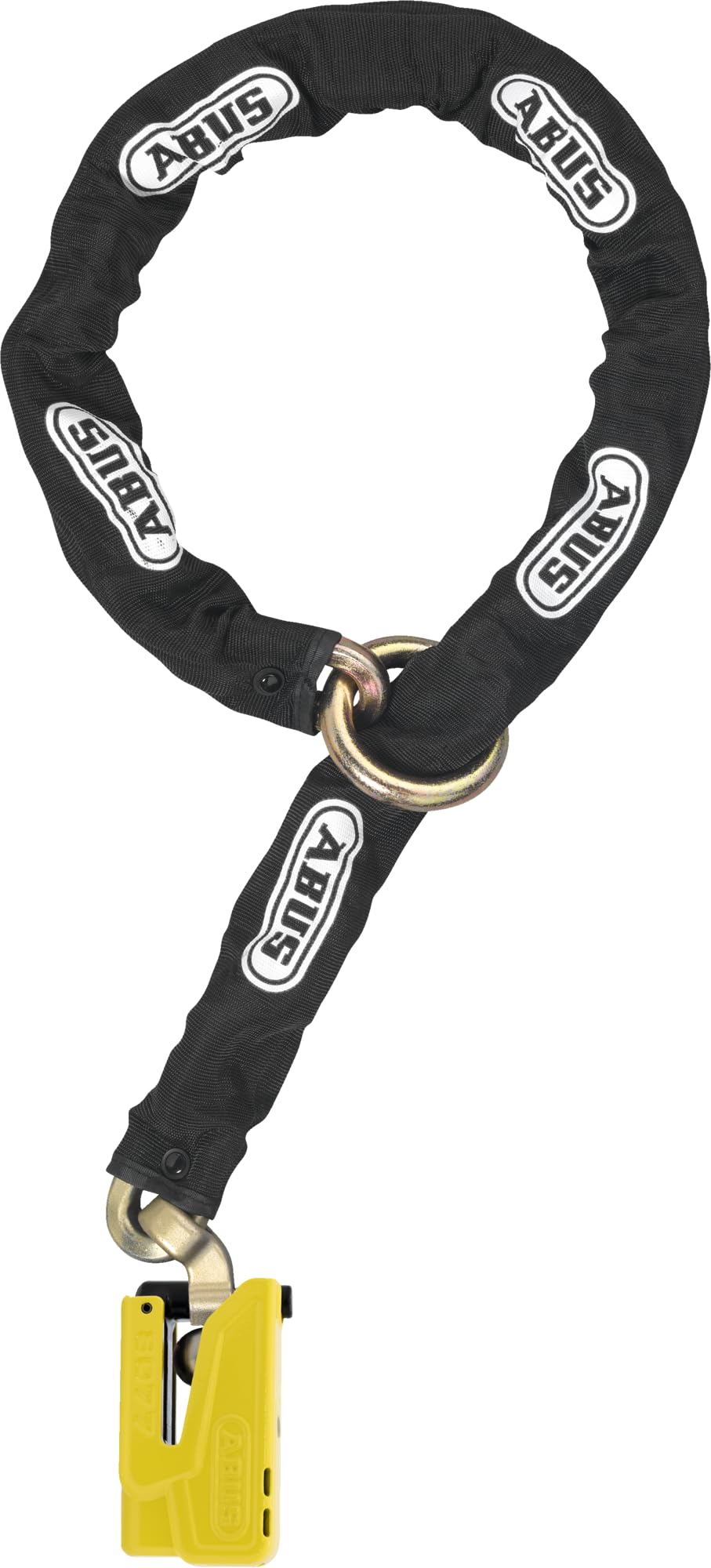 ABUS Brake Disc Lock Granite Detecto XPlus 8077 2.0 Yellow with Chain 12KS Black Loop - Combination of Motorcycle Lock with Alarm and 12 mm Thick Steel Chain - Motorcycle Accessories