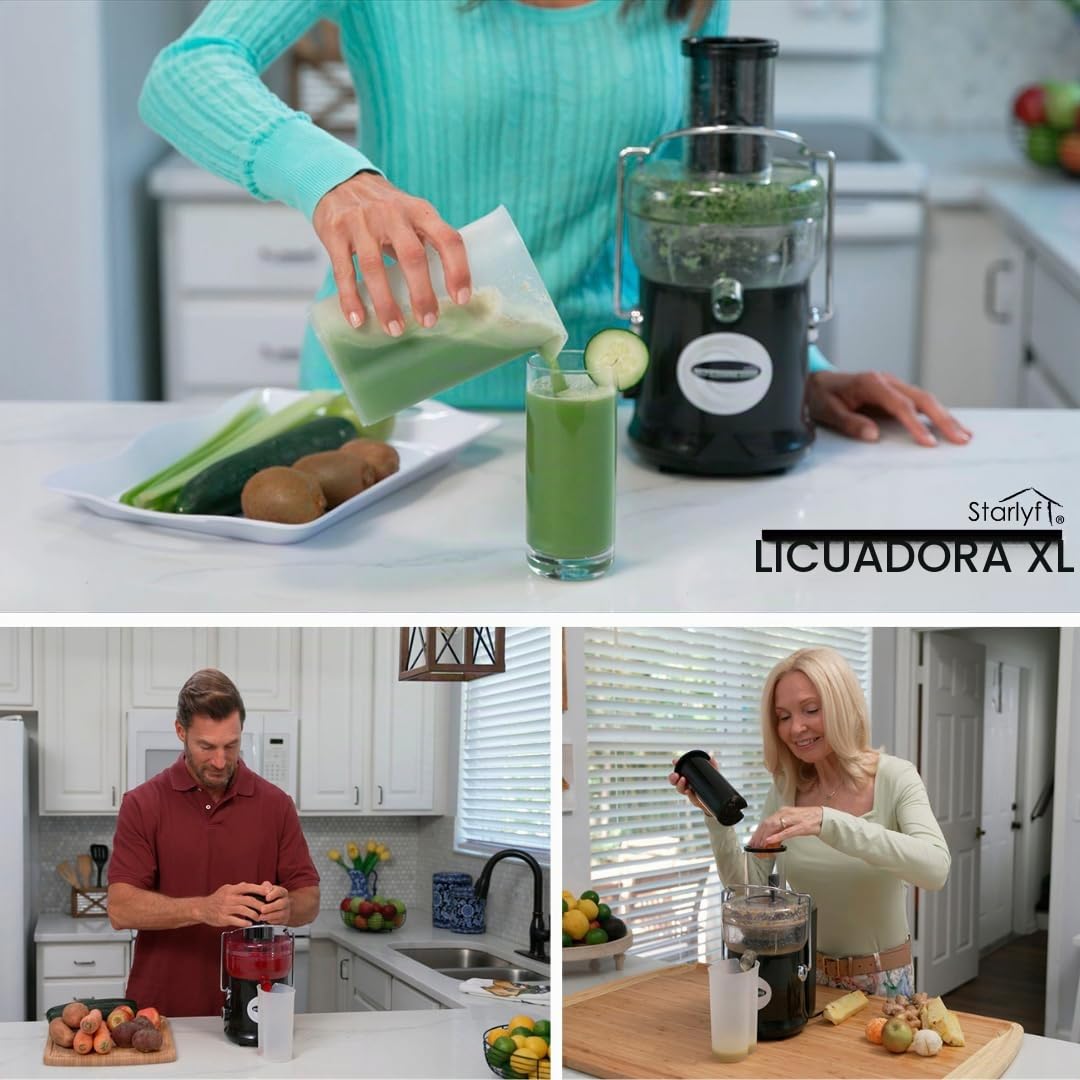 Starlyf XL Juicer – Extractor de Zumo Eléctrico 600 W, 2 Velocidades, BPA Free, Expulsión Rápida de Pulpa, Ideal para Frutas y Verduras