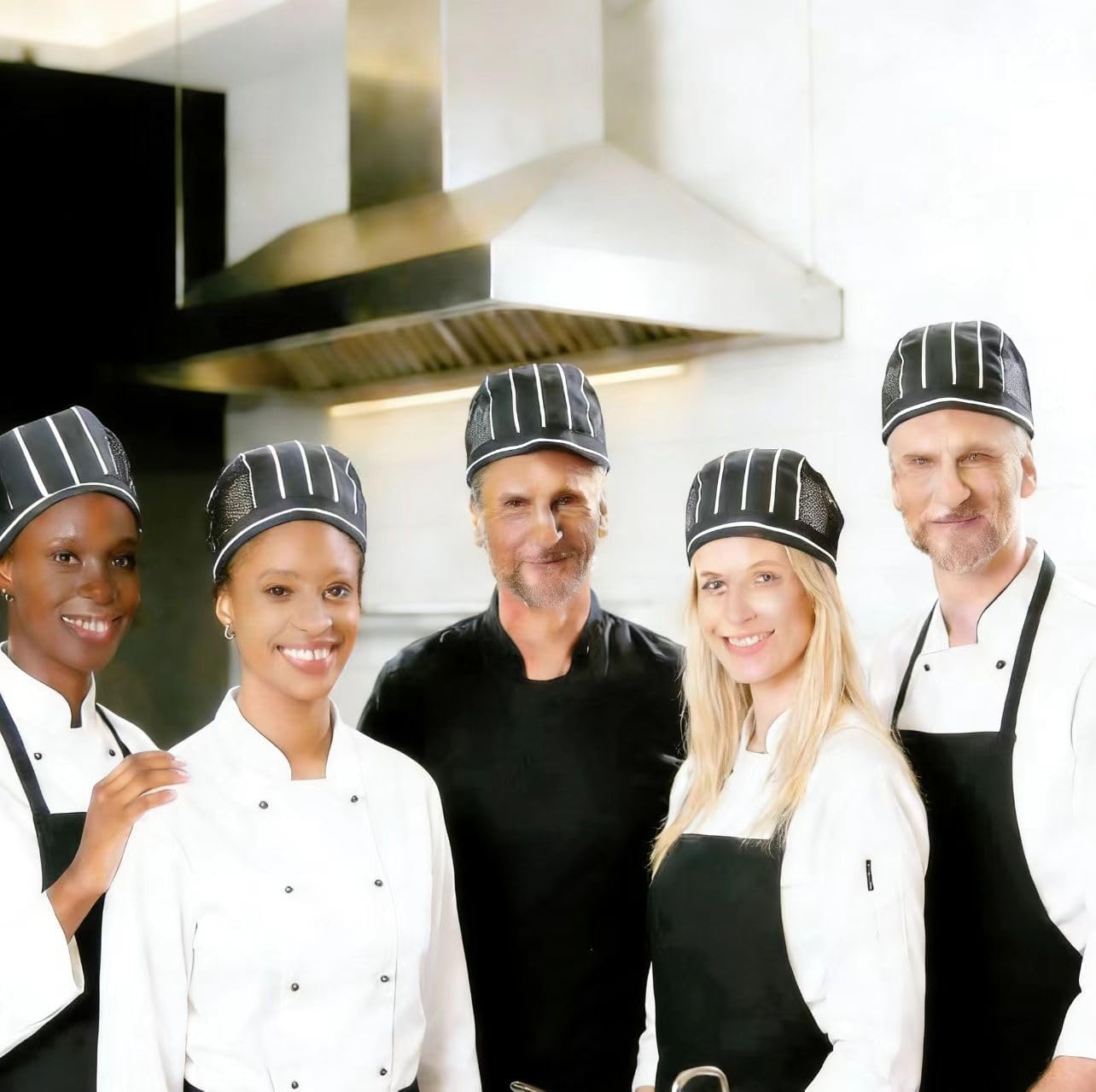 Professional Chef Hats, 5-Pack Adjustable Kitchen Caps with Mesh Ventilation
