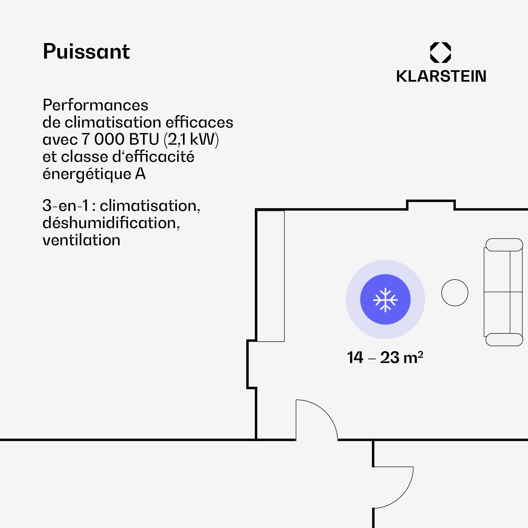 Klarstein Climatiseur Mobile Silencieux, Smart Climatiseur 3 en 1, Mode Nuit, Déshumidificateur, Ventilateur, Mini Climatisation à Faible Conso, Evacuation, Clim Portable, 7000 BTU, Climatiseurs