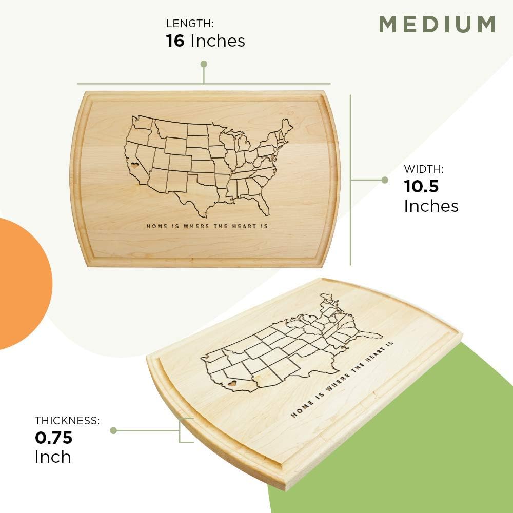 California State Lines-Wooden Cutting Board for Kitchen Juice Groove Natural Custom Engraved in USA, Ideas for Appreciation Anniversary Wedding Birthday, Housewarming Present (Maple 10.5x16 Inch)