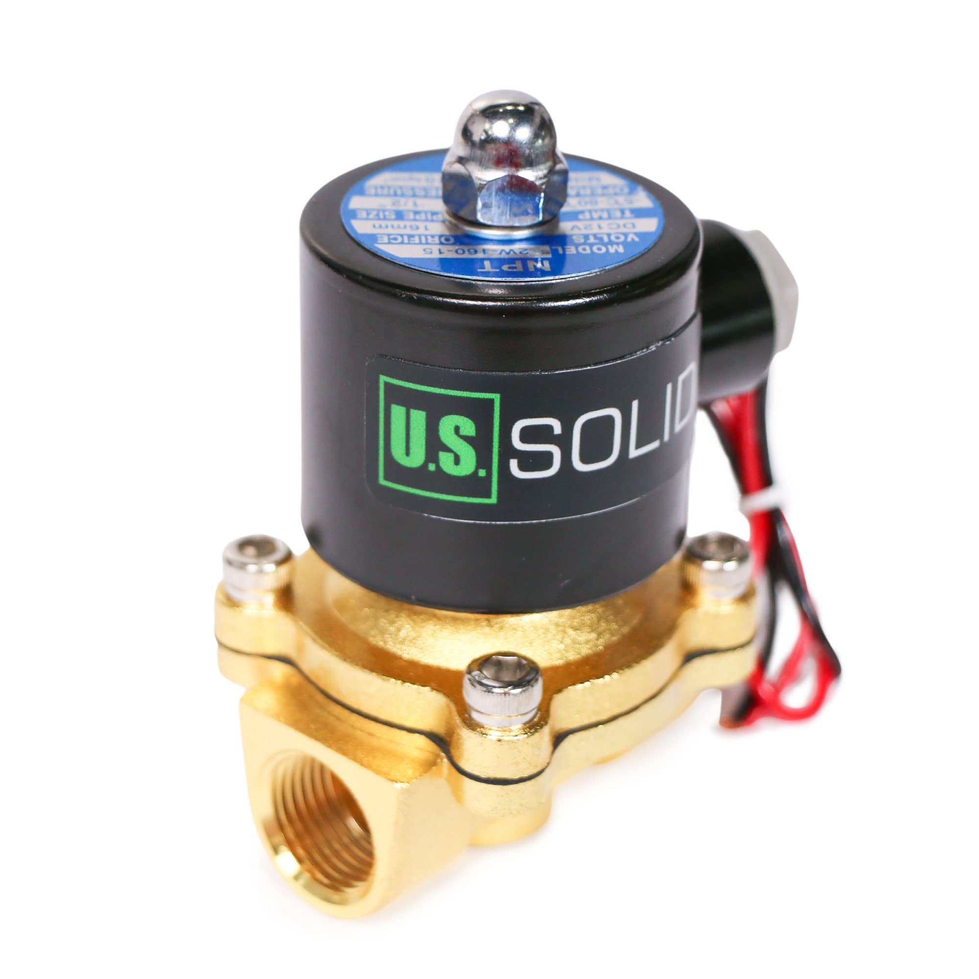 U.S. Solid Électrovanne 1/2" – Alliage de zinc, 24V DC, joint NBR, normalement fermé, pour eau, gaz, huile