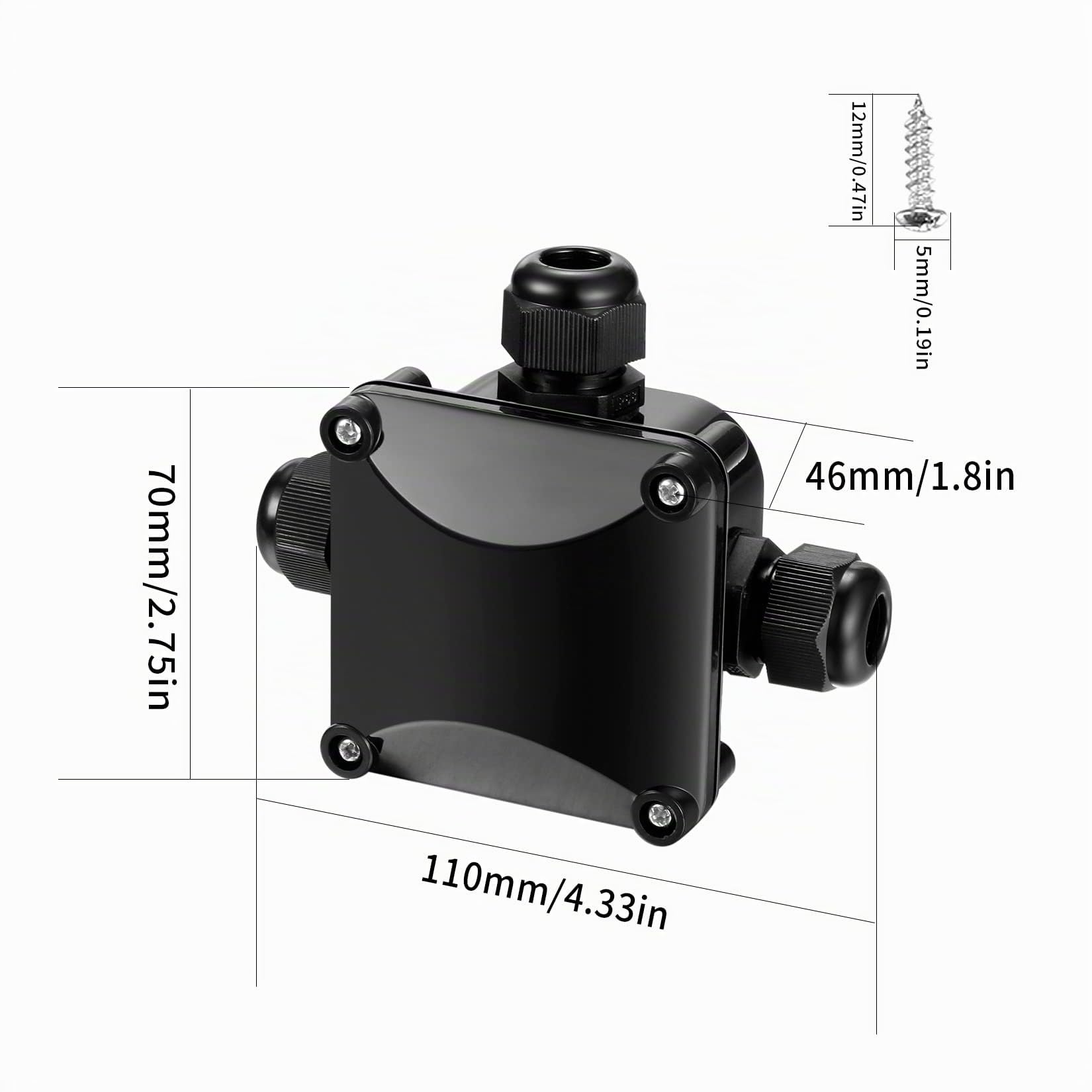 4 Pz Scatola di Giunzione a 3 Vie, Scatole di Derivazione Esterna IP68 impermeabile, Scatole Elettriche Cavo Connettori Esterni - φ6.5-10.5mm/Nero