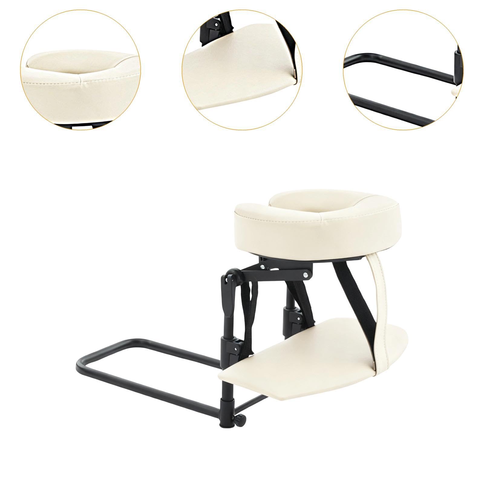 Perfeclan Oreiller de Massage Facial avec Support Réglable, Appui-Tête Ergonomique pour Matelas, Hauteur Ajustable, Kit de Massage Facial Complet avec Planche Mains et Coussin Cuir PU, Beige Blanc