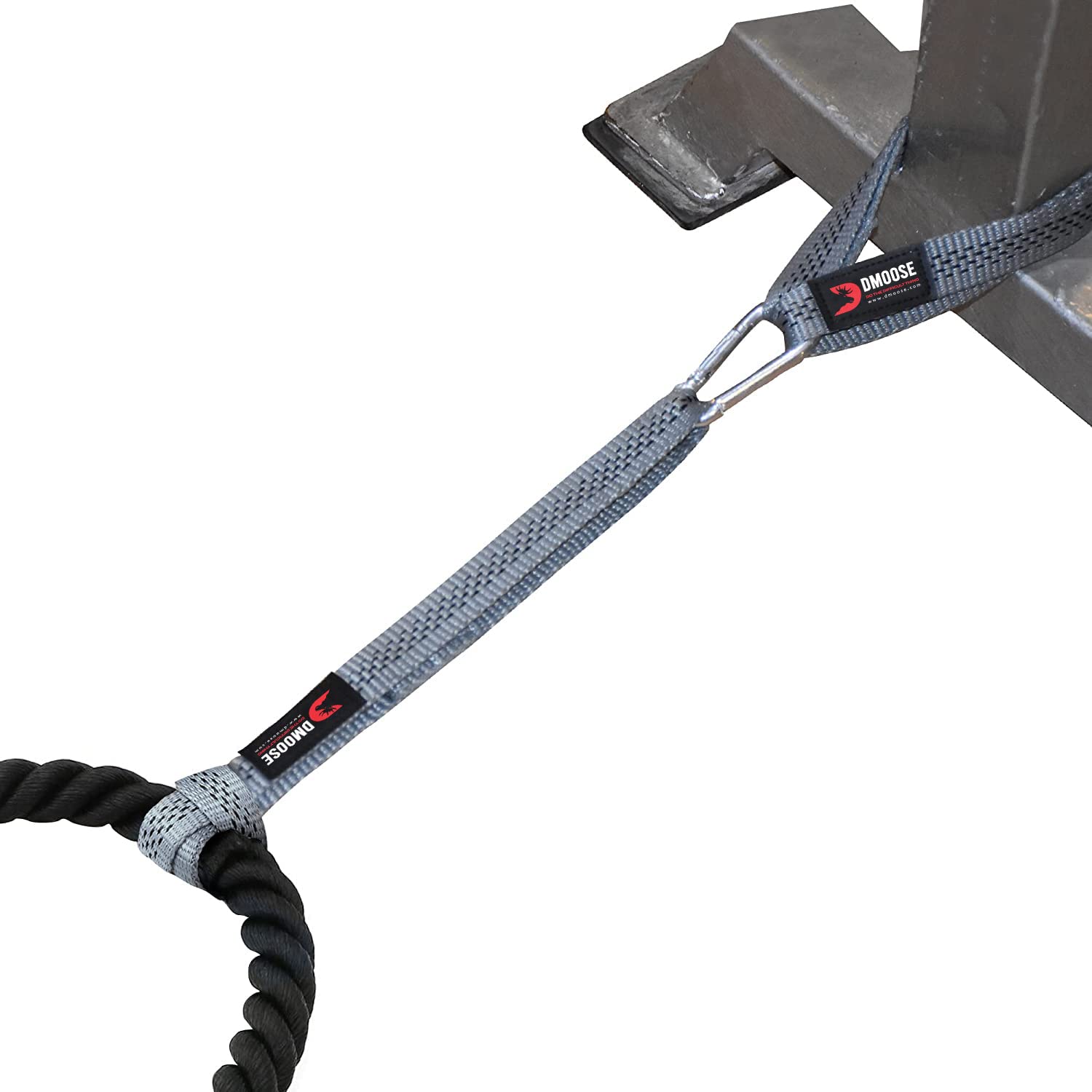 DMoose Battle Rope Anchor Strap Kit - Heavy Duty Reinforced Nylon, Stainless Steel Carabiner & Wide Strap for Extra Grip & Anti-Slip Design for Gym Workout, Training Fitness Exercise, (Grey)