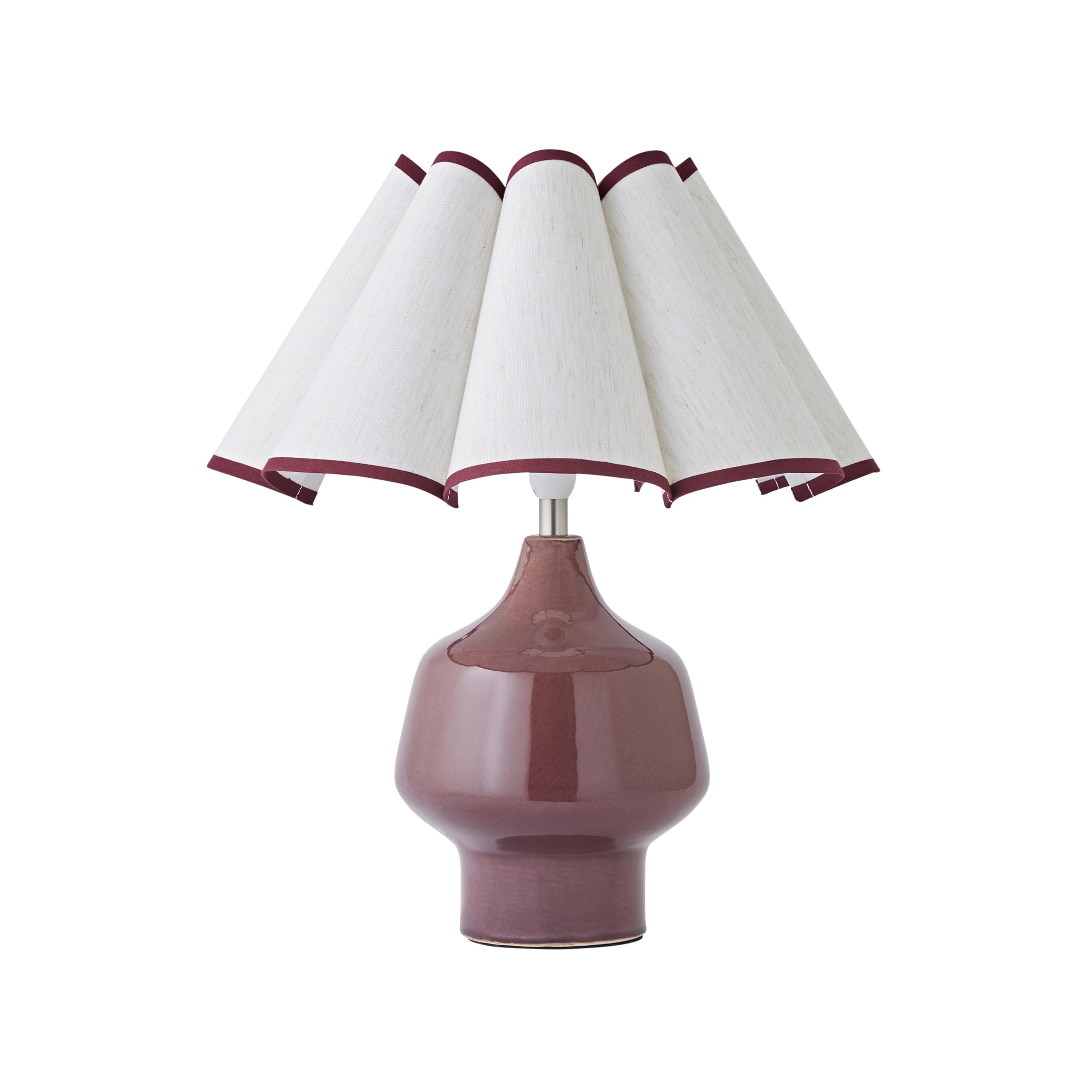 Jamie Glazed Ceramic Table Lamp - Scallop Trim Shade - Burgundy - with Bulb