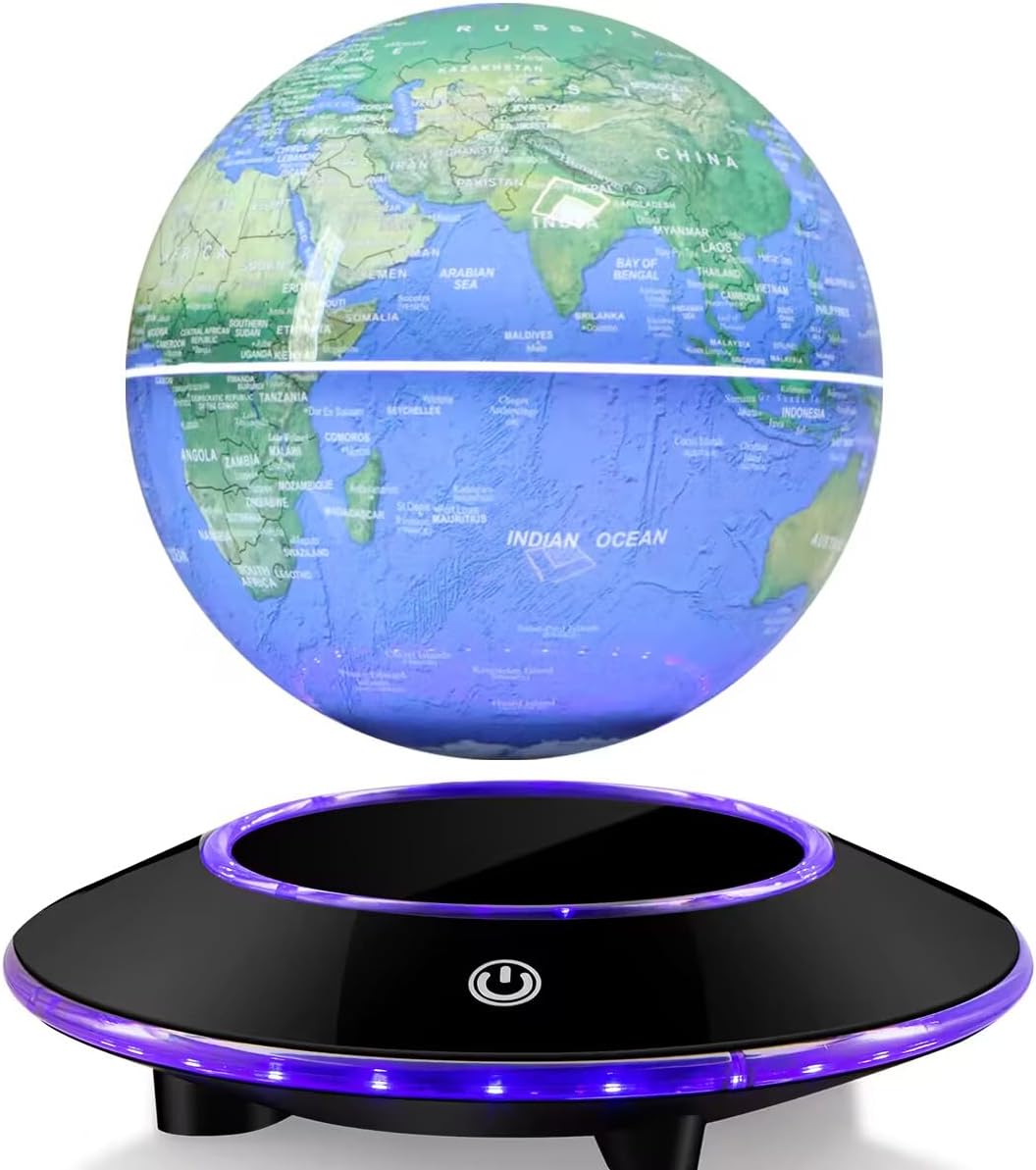 DIDWI Floating Globe - 6 Inch Magnetic Levitation Rotating World Map Lamp, Cool Gifts for Christmas, Birthday, Home Office Decoration (White Lights)