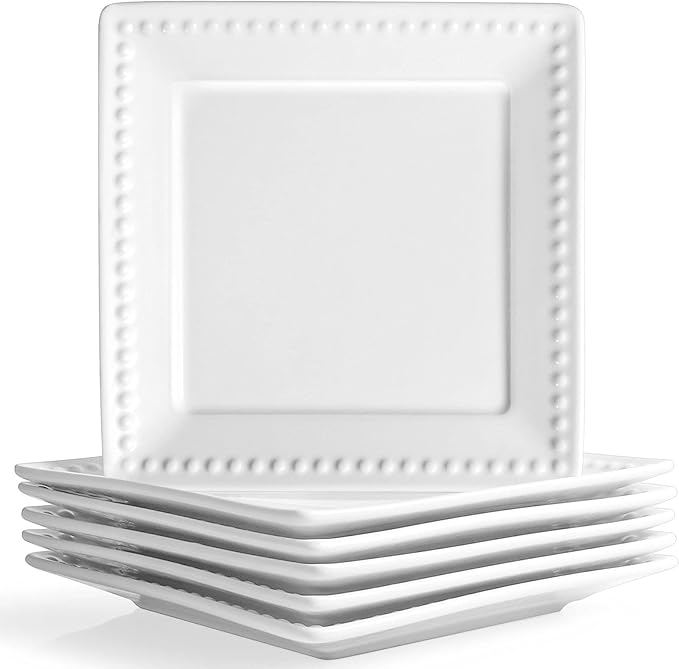 Wareland Bright White Embossed Dots Square Dessert Plates