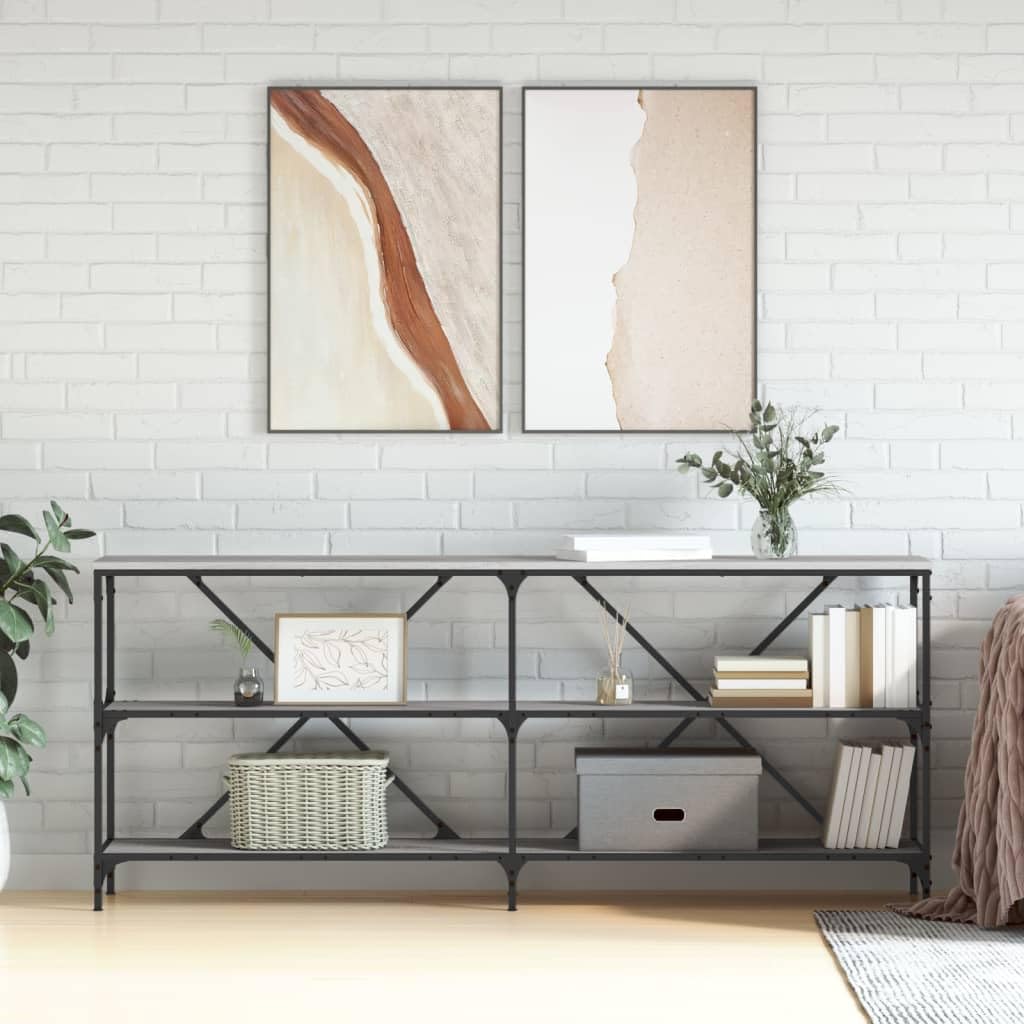 SXZenSpace Console Table Grey Sonoma 180x30x75 cm Engineered Wood & Iron Frame with Adjustable Feet Slim Hallway or Sofa Side for Living Room Corridor and Bedroom