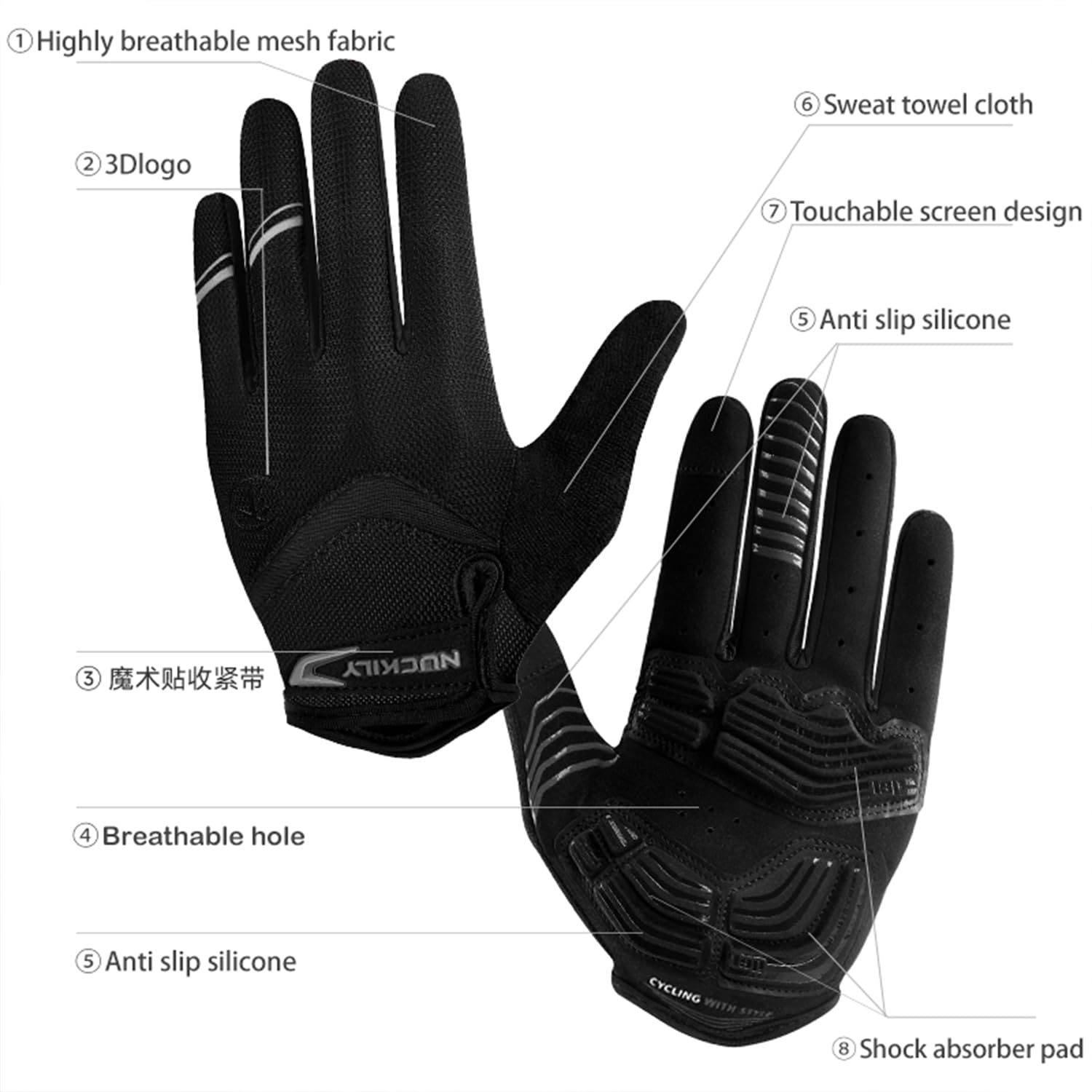 NUCKILY Guantes de ciclismo para hombre con pantalla táctil, forro polar térmico grueso, unisex, para deportes de invierno, bicicleta de montaña, antideslizantes, para pantalla táctil, guantes de MTB,
