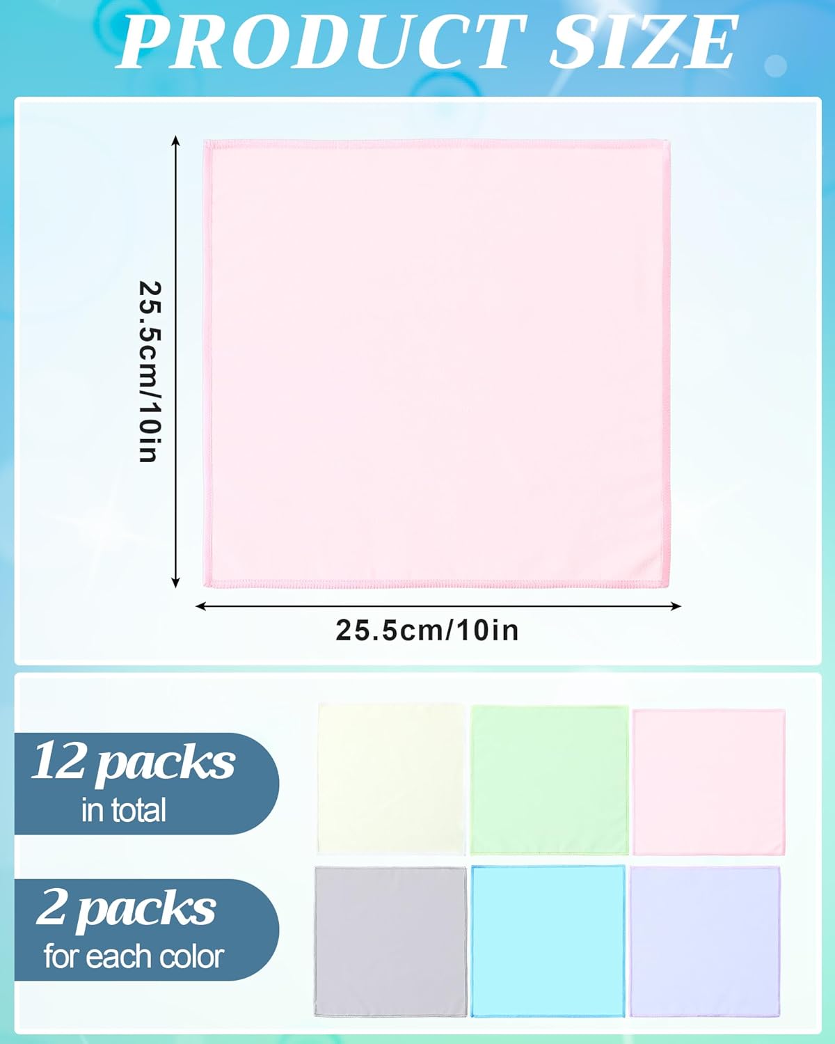 12 Pack Sweat Absorbing Handkerchiefs 10" x 10" Pocket-sized Sweat Towels Rags for Men & Women for Face Gym Sports - Image 2